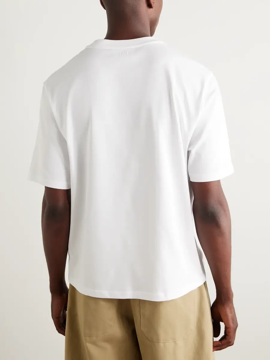 AMI PARIS Logo-Embroidered Organic Cotton-Jersey T-Shirt - Men | Thumbnail 4