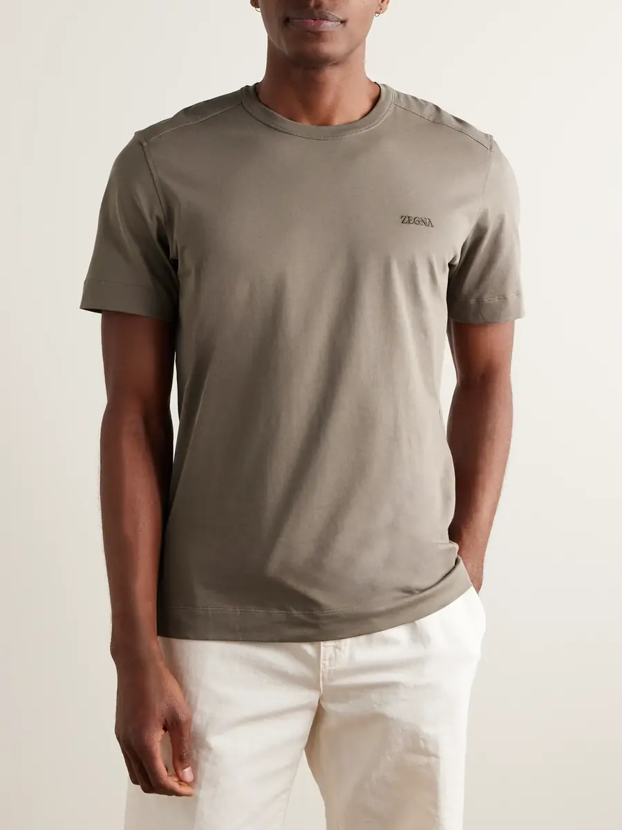 Zegna Slim-Fit Logo-Embroidered Cotton-Jersey T-Shirt - Men | Thumbnail 3 Zegna Slim-Fit Logo-Embroidered Cotton-Jersey T-Shirt - Men | Thumbnail 3