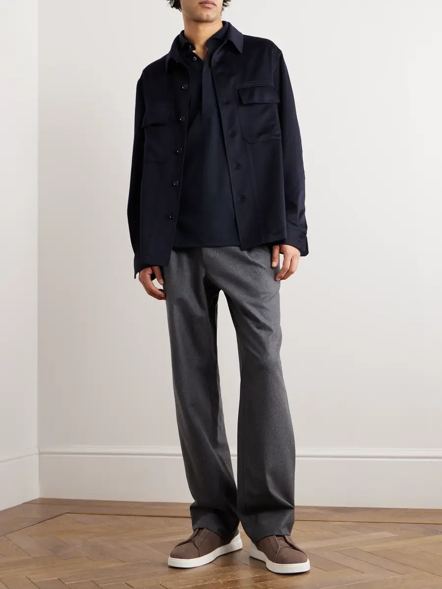 Zegna Leather-Trimmed Cotton-Piqué Polo Shirt - Men | Thumbnail 2 Zegna Leather-Trimmed Cotton-Piqué Polo Shirt - Men | Thumbnail 2