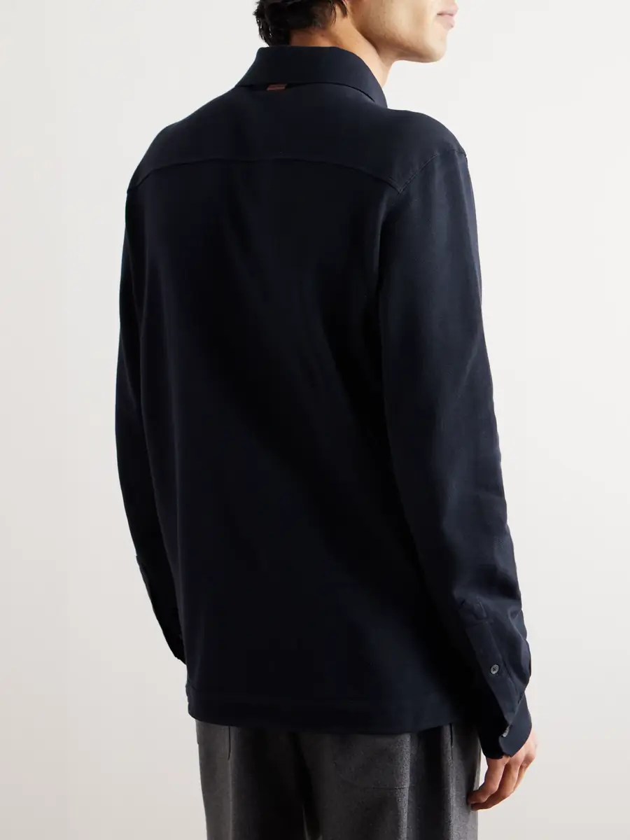 Zegna Leather-Trimmed Cotton-Piqué Polo Shirt - Men | Thumbnail 4 Zegna Leather-Trimmed Cotton-Piqué Polo Shirt - Men | Thumbnail 4