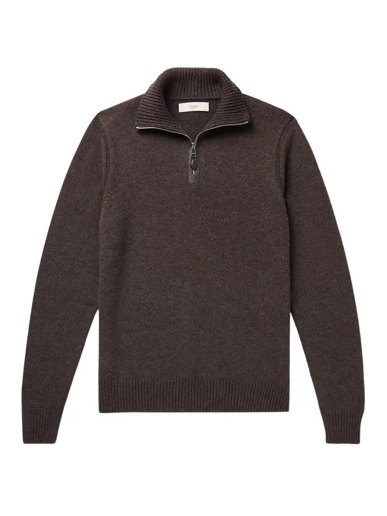 Purdey Leather-Trimmed Cashmere Half-Zip Sweater - Men