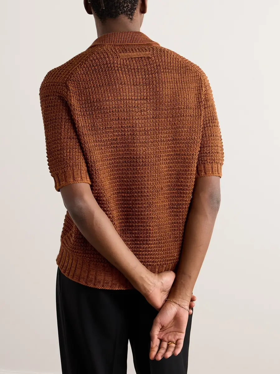 Zegna Open-Knit Cotton, Linen, Silk and Cashmere-Blend Polo Shirt - Men | Thumbnail 3 Zegna Open-Knit Cotton, Linen, Silk and Cashmere-Blend Polo Shirt - Men | Thumbnail 3
