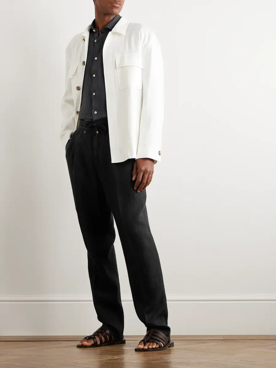 Brunello Cucinelli Straight-Leg Pleated Linen-Twill Drawstring Trousers - Men | Thumbnail 2