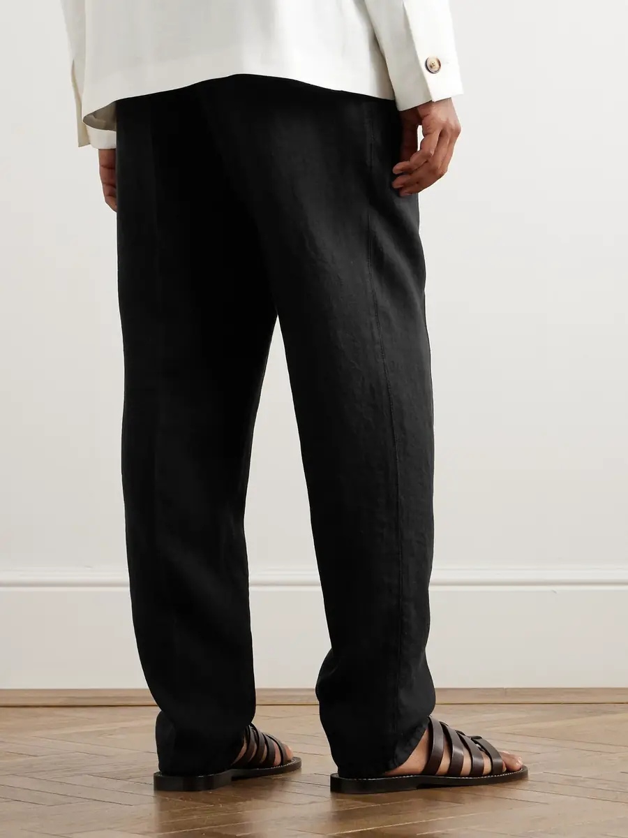 Brunello Cucinelli Straight-Leg Pleated Linen-Twill Drawstring Trousers - Men | Thumbnail 3