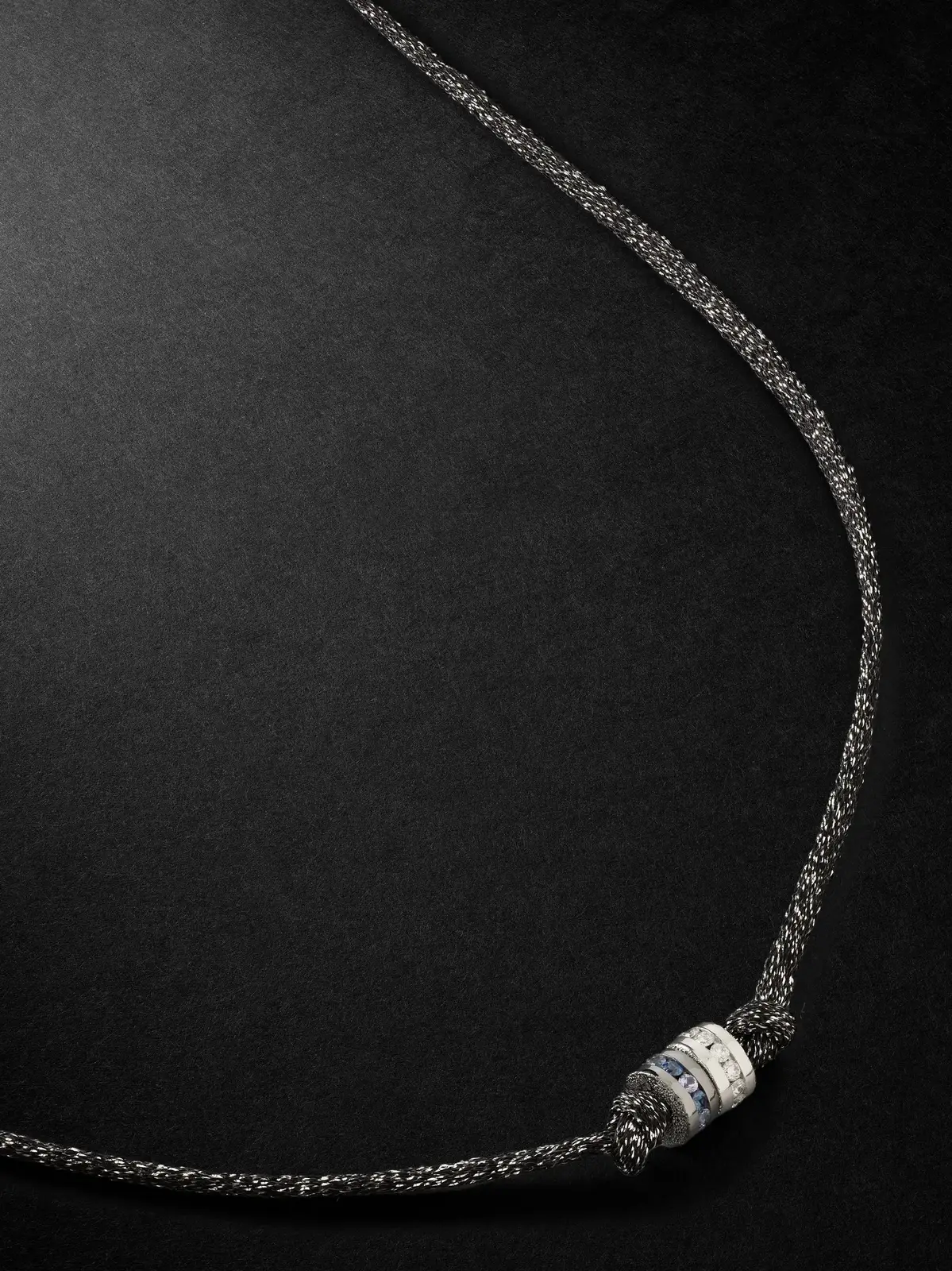 Forte Beads Blackened and White Gold, Sapphire, Diamond and Lurex Necklace - Men