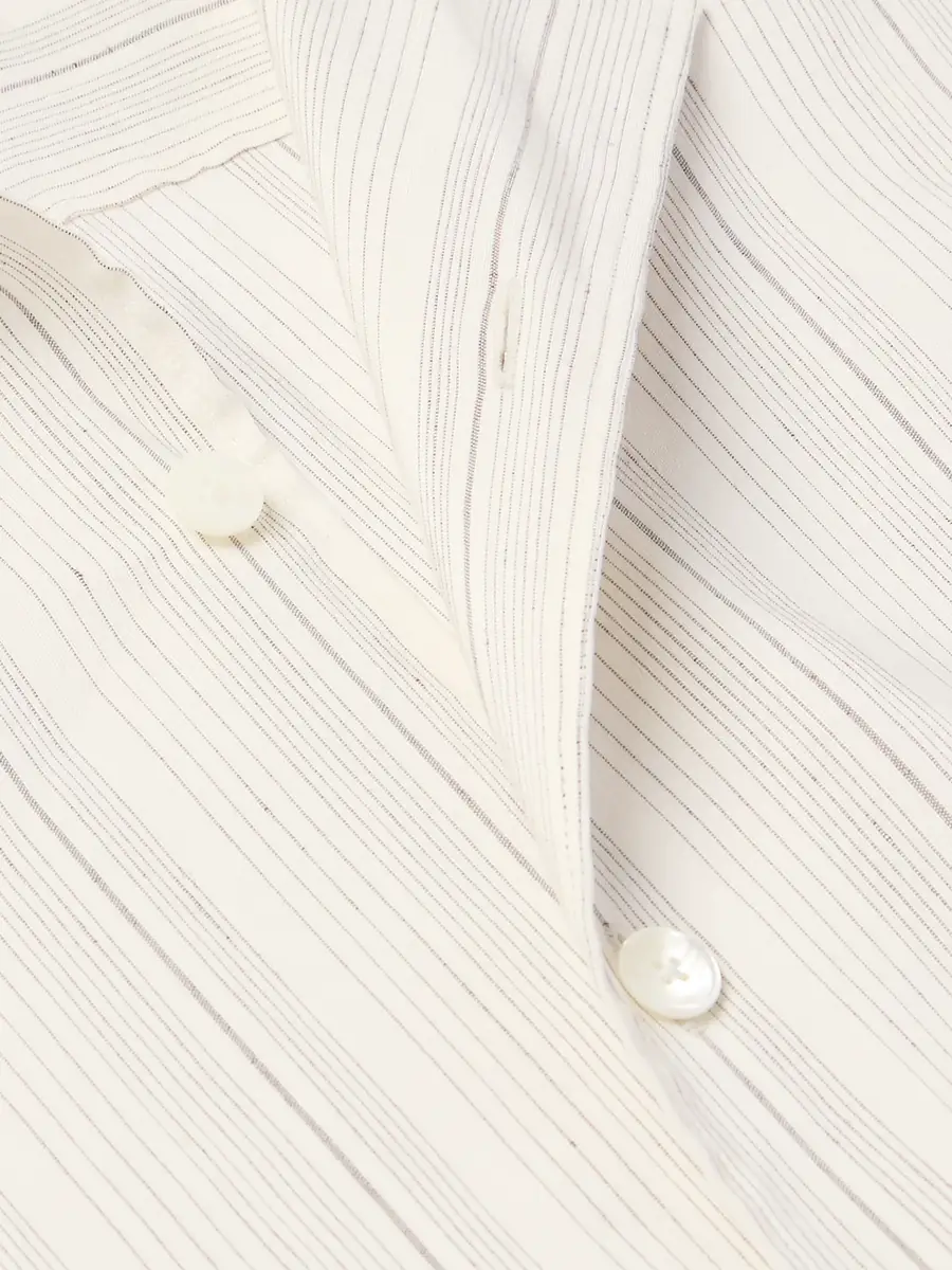 Zegna Camp-Collar Striped Linen and Silk-Blend Shirt - Men | Thumbnail 4