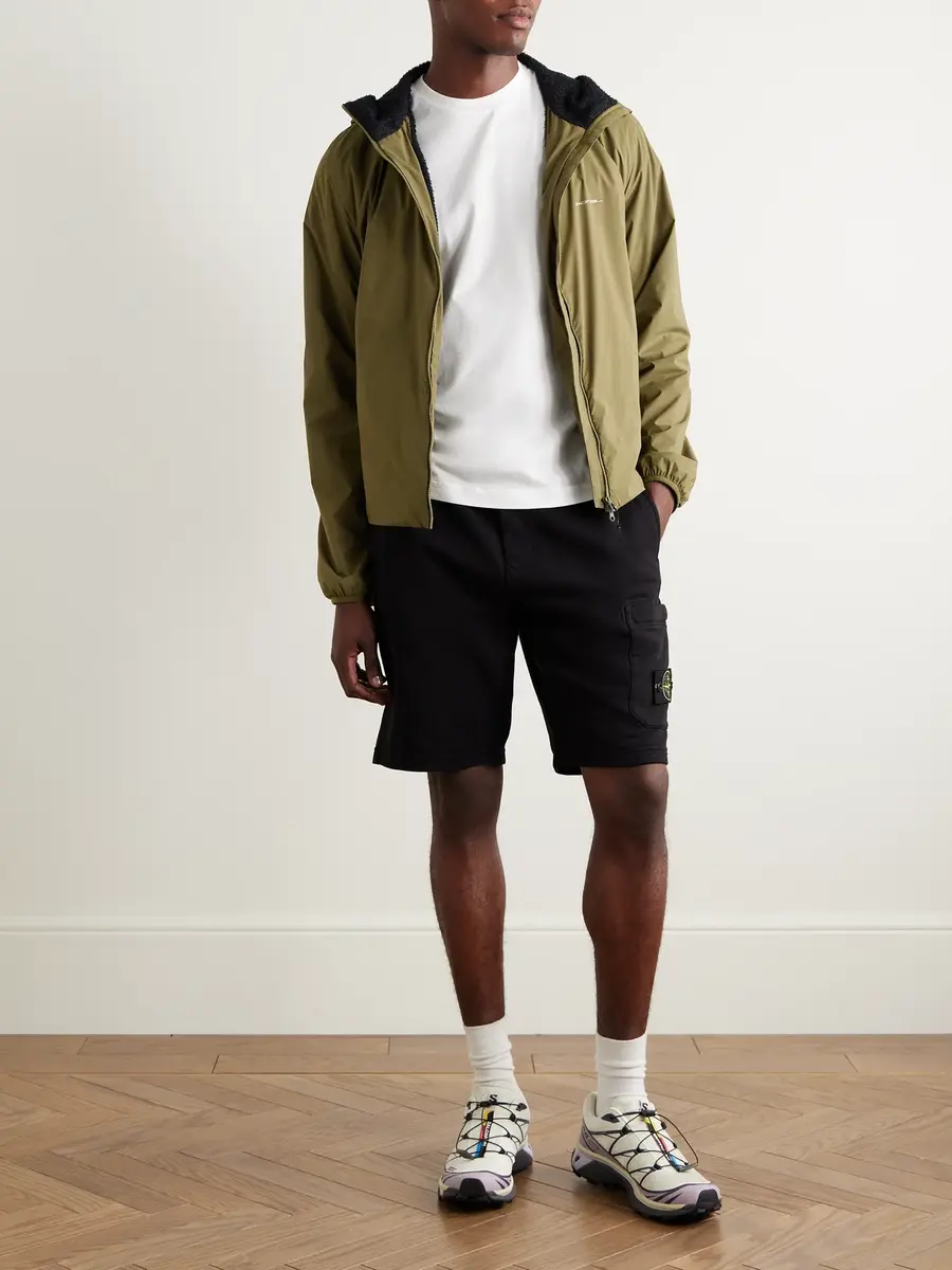 Stone Island Straight-Leg Garment-Dyed Cotton-Jersey Drawstring Shorts - Men | Thumbnail 2