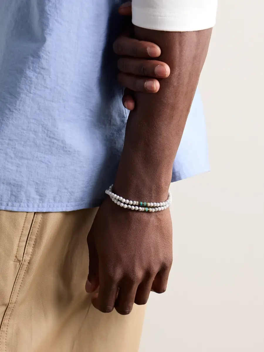 Mikia Silver Multi-Stone Beaded Wrap Bracelet - Men | Thumbnail 2 Mikia Silver Multi-Stone Beaded Wrap Bracelet - Men | Thumbnail 2