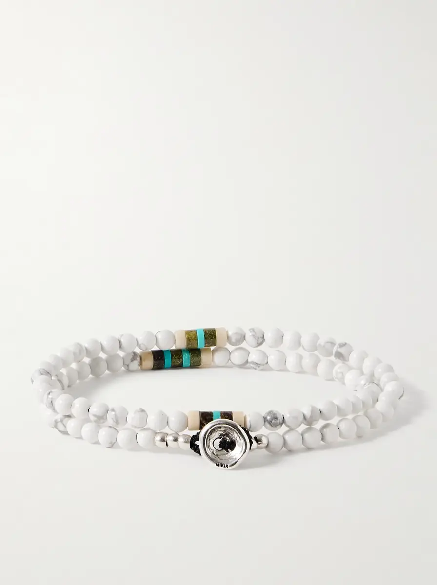 Mikia Silver Multi-Stone Beaded Wrap Bracelet - Men | Thumbnail 3 Mikia Silver Multi-Stone Beaded Wrap Bracelet - Men | Thumbnail 3