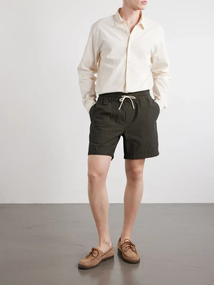 Portuguese Flannel Atlantico Straight-Leg Cotton-Seersucker Drawstring Shorts - Men | Thumbnail 2