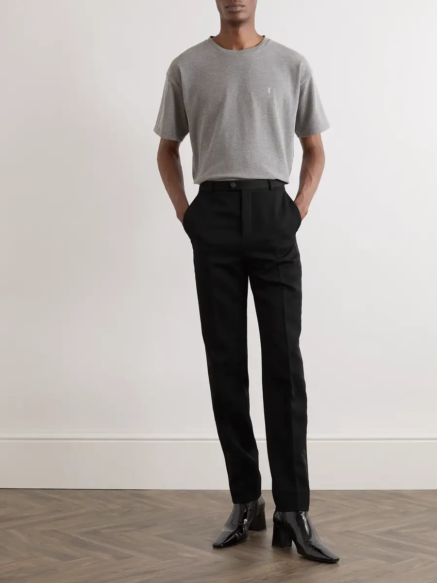 Saint Laurent Logo-Embroidered Cotton-Blend Piqué T-Shirt - Men | Thumbnail 2