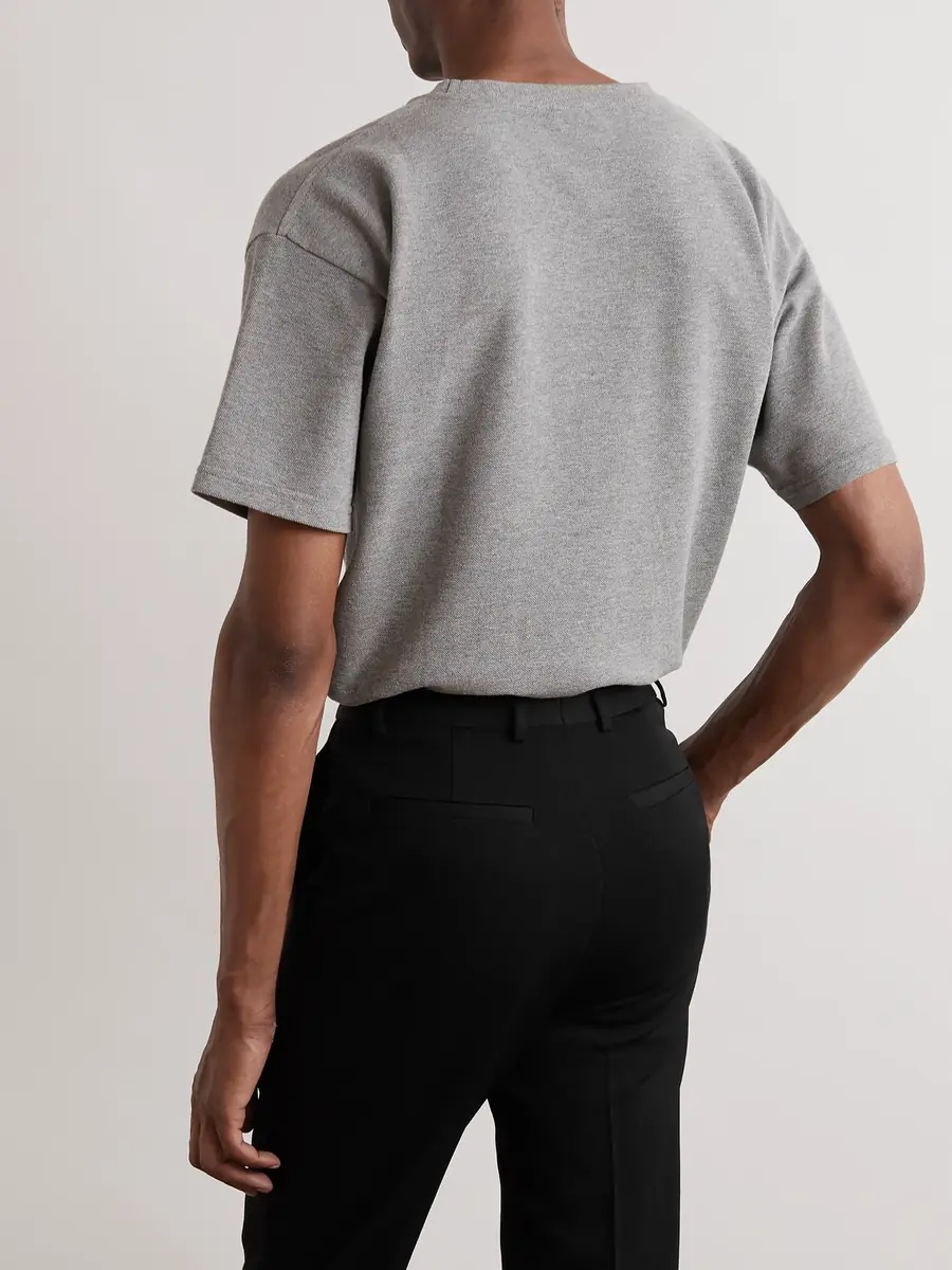 Saint Laurent Logo-Embroidered Cotton-Blend Piqué T-Shirt - Men | Thumbnail 3