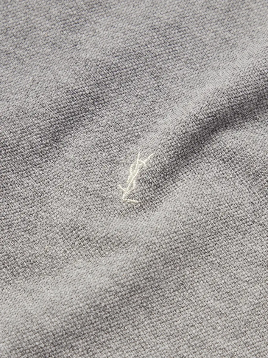 Saint Laurent Logo-Embroidered Cotton-Blend Piqué T-Shirt - Men | Thumbnail 4