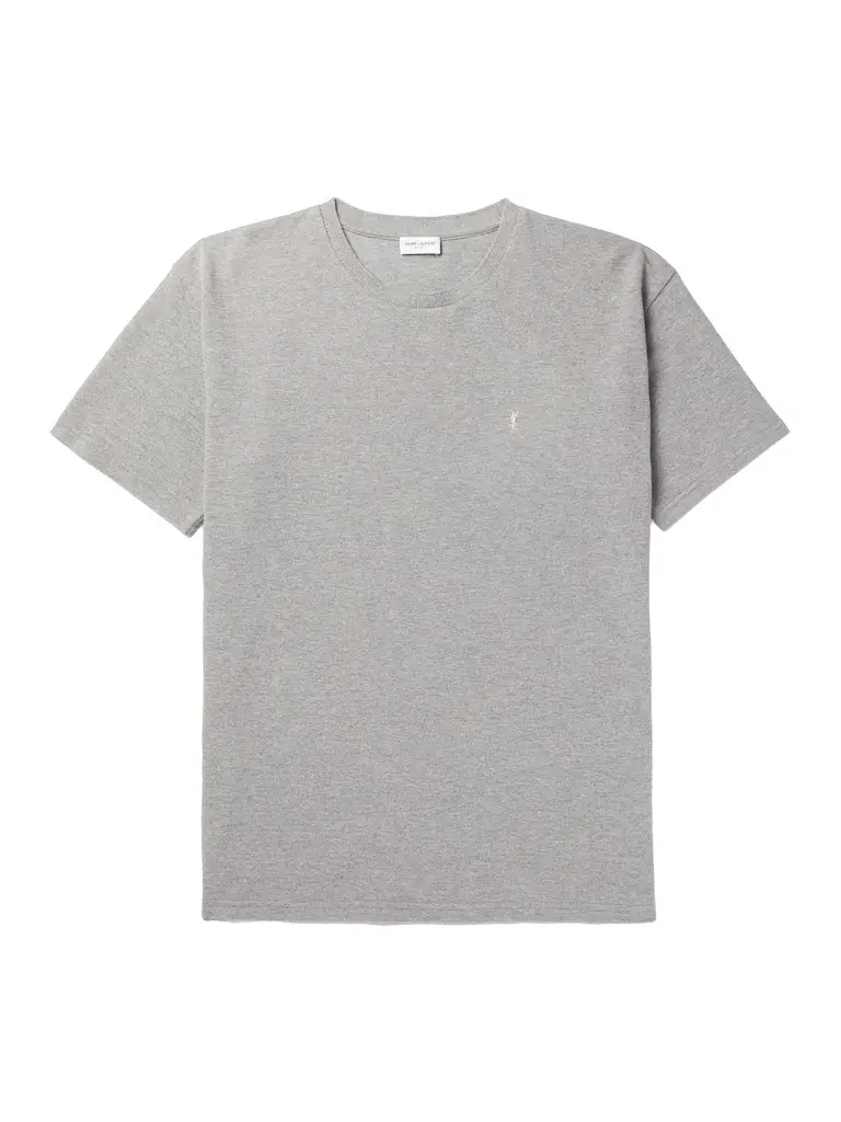 Saint Laurent Logo-Embroidered Cotton-Blend Piqué T-Shirt - Men | Image 1 Saint Laurent Logo-Embroidered Cotton-Blend Piqué T-Shirt - Men | Image 1