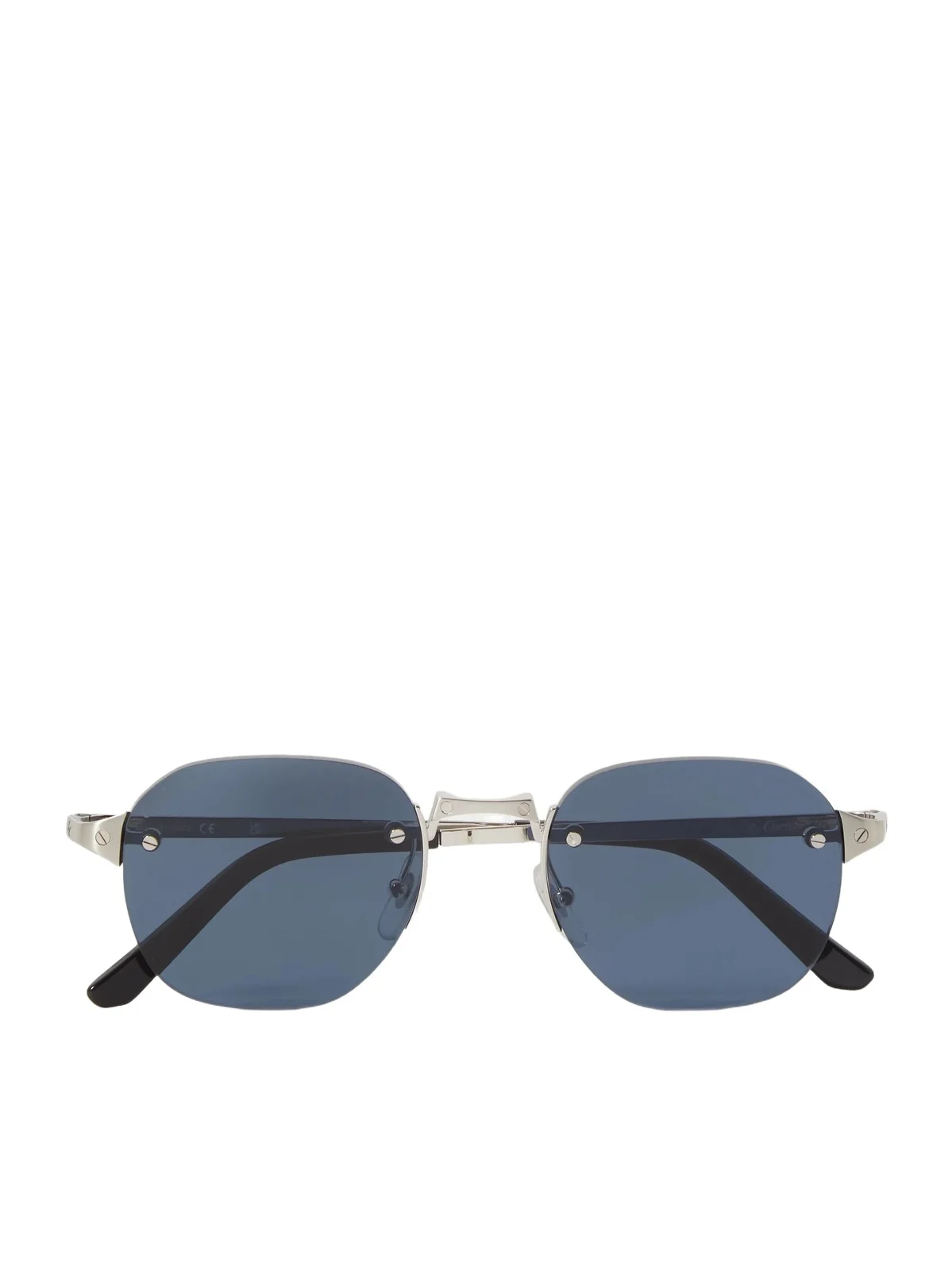 Cartier Eyewear Santos de Cartier Rimless Round-Frame Silver-Tone Metal Sunglasses - Men