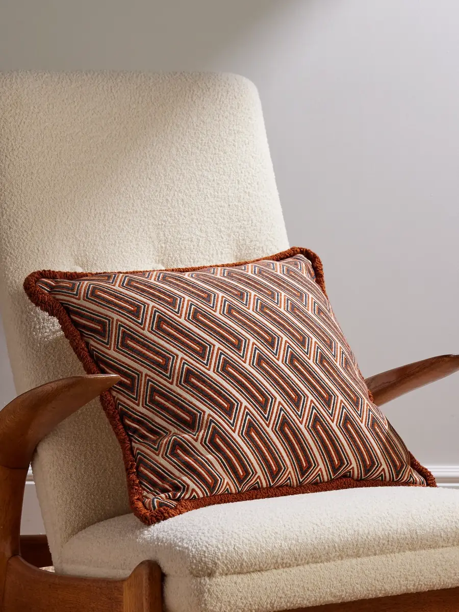 Soho Home Vende Fringed Jacquard Cushion - Men | Image 1 Soho Home Vende Fringed Jacquard Cushion - Men | Image 1