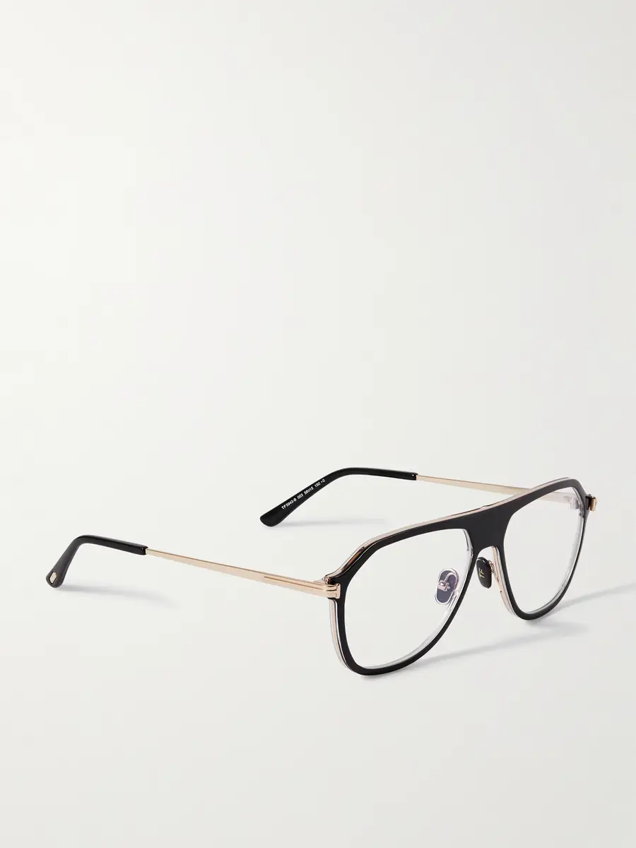 Tom Ford Aviator-Style Acetate and Gold-Tone Blue Light-Blocking Optical Glasses - Men | Thumbnail 3