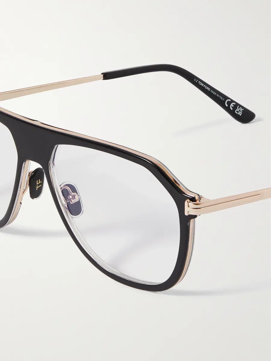 Tom Ford Aviator-Style Acetate and Gold-Tone Blue Light-Blocking Optical Glasses - Men | Thumbnail 4