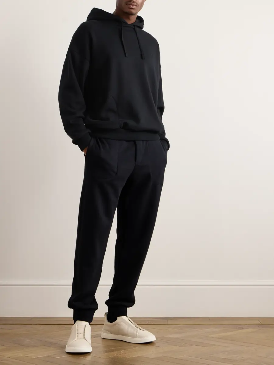 Zegna Logo-Embroidered Cotton-Blend Jersey Hoodie - Men | Thumbnail 2 Zegna Logo-Embroidered Cotton-Blend Jersey Hoodie - Men | Thumbnail 2