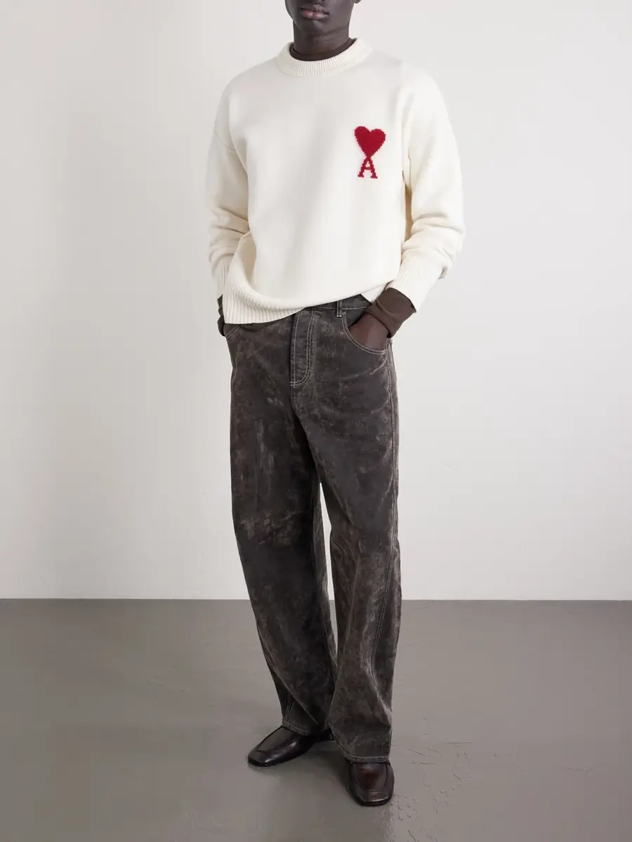 AMI PARIS Logo-Intarsia Virgin Wool Sweater - Men | Thumbnail 2