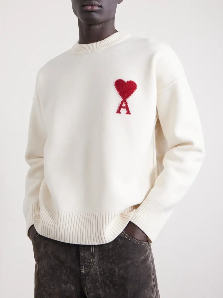 AMI PARIS Logo-Intarsia Virgin Wool Sweater - Men | Thumbnail 3