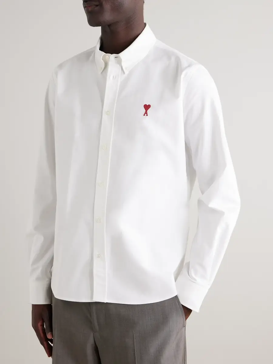 AMI PARIS Button-Down Collar Logo-Embroidered Cotton Oxford Shirt - Men | Thumbnail 3 AMI PARIS Button-Down Collar Logo-Embroidered Cotton Oxford Shirt - Men | Thumbnail 3