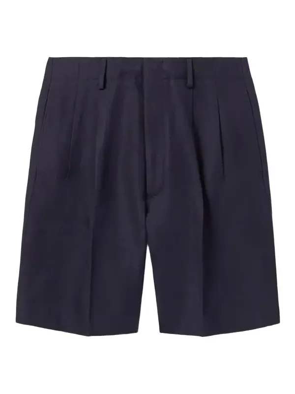 Joetsu Straight-Leg Pleated Cotton and Linen-Blend Twill Bermuda Shorts - Men