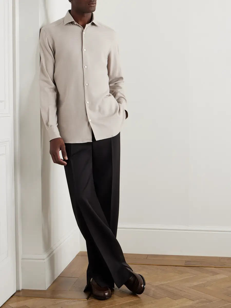 Zegna Cutaway-Collar Cotton and Cashmere-Blend Twill Shirten | Thumbnail 2 Zegna Cutaway-Collar Cotton and Cashmere-Blend Twill Shirten | Thumbnail 2