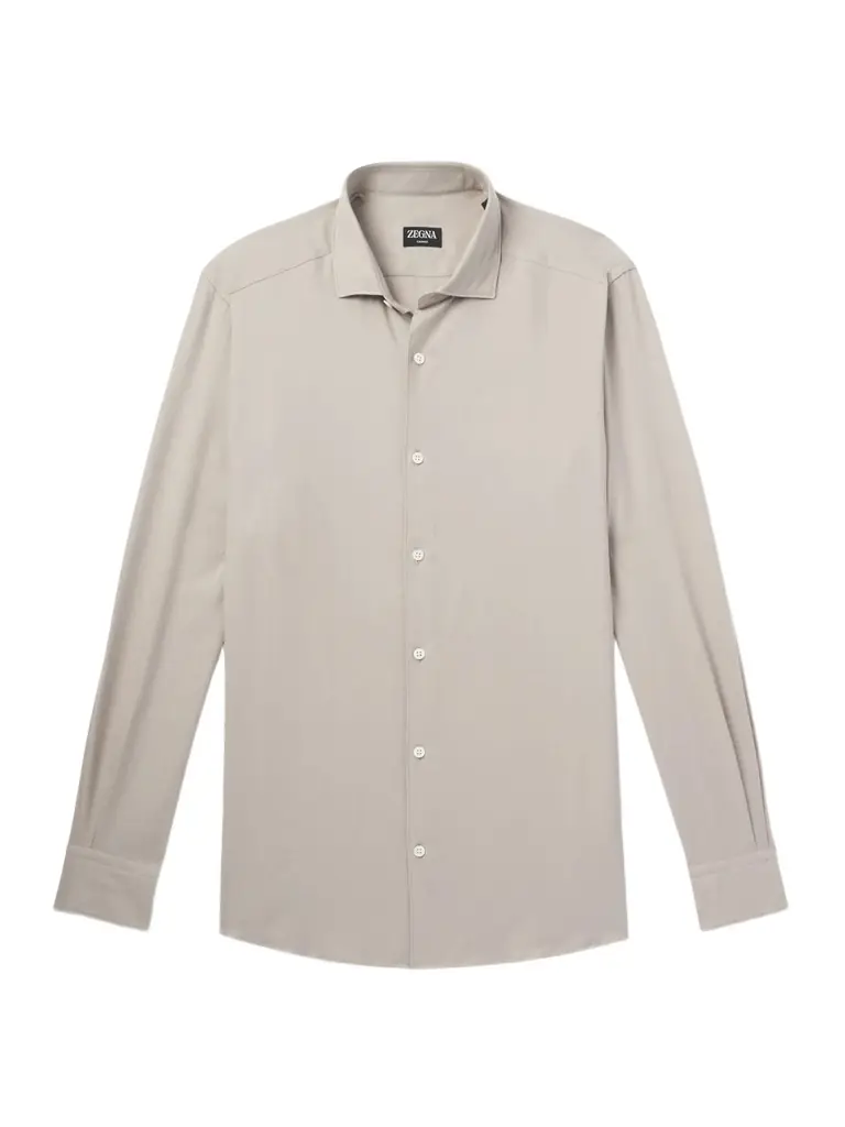 Zegna Cutaway-Collar Cotton and Cashmere-Blend Twill Shirten | Image 1 Zegna Cutaway-Collar Cotton and Cashmere-Blend Twill Shirten | Image 1