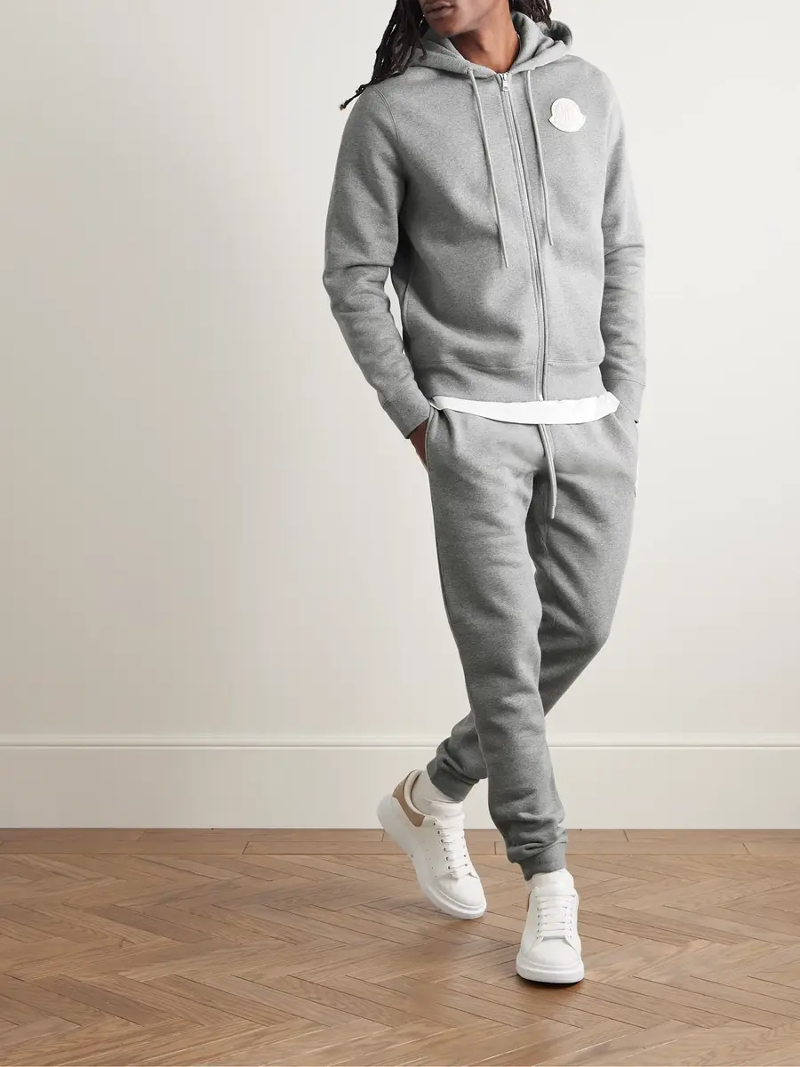 Moncler Slim-Fit Tapered Logo-Appliquéd Cotton-Jersey Sweatpants - Men | Thumbnail 2 Moncler Slim-Fit Tapered Logo-Appliquéd Cotton-Jersey Sweatpants - Men | Thumbnail 2