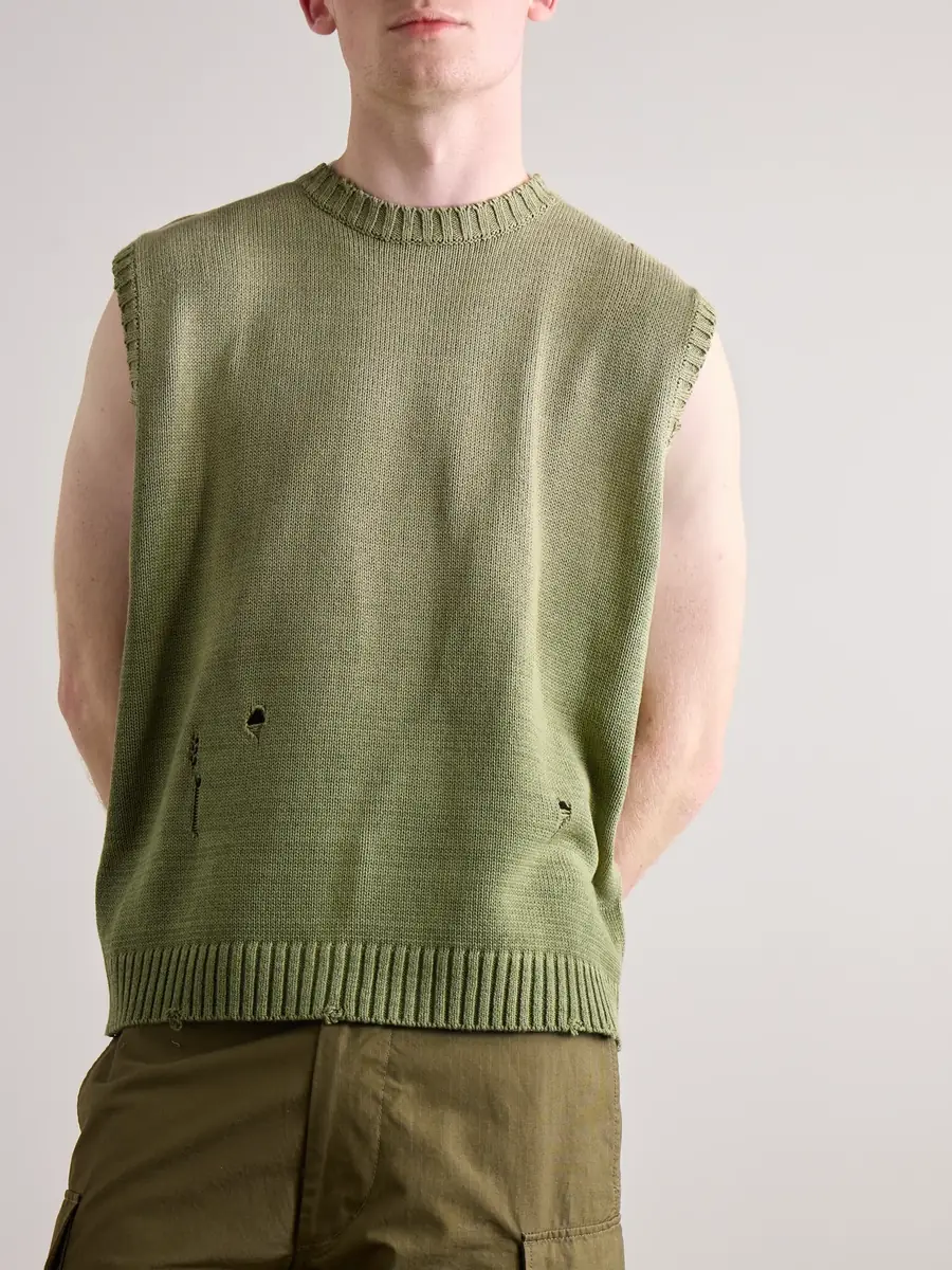KAPITAL 5G Distressed Cotton-Blend Jacquard Sweater Vest - Men | Thumbnail 3