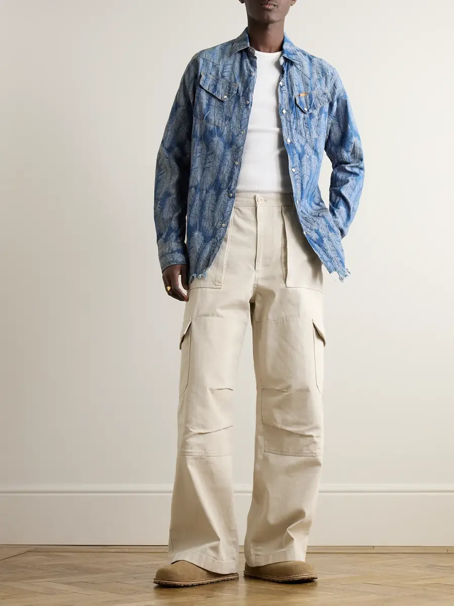 KAPITAL Magpie Distressed Denim-Jacquard Western Shirt - Men | Thumbnail 2 KAPITAL Magpie Distressed Denim-Jacquard Western Shirt - Men | Thumbnail 2