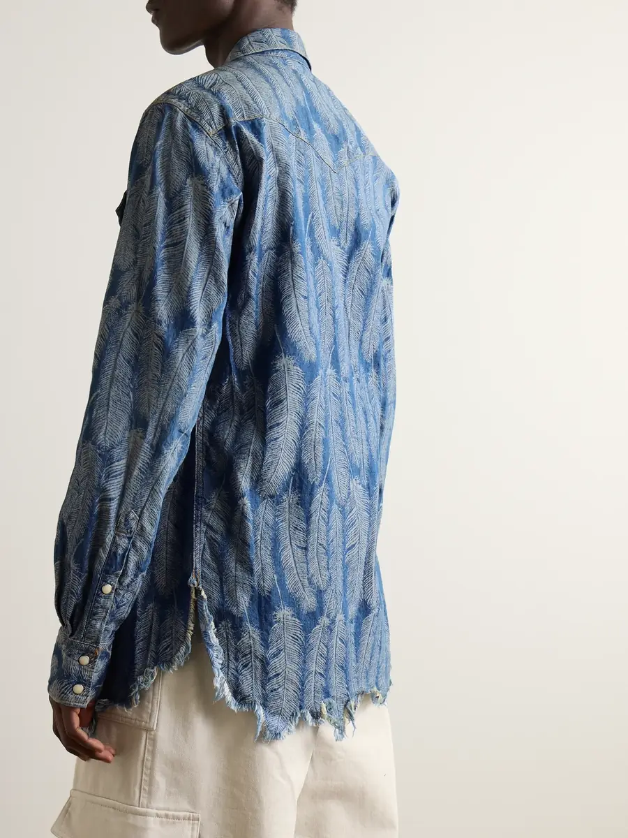 KAPITAL Magpie Distressed Denim-Jacquard Western Shirt - Men | Thumbnail 3 KAPITAL Magpie Distressed Denim-Jacquard Western Shirt - Men | Thumbnail 3