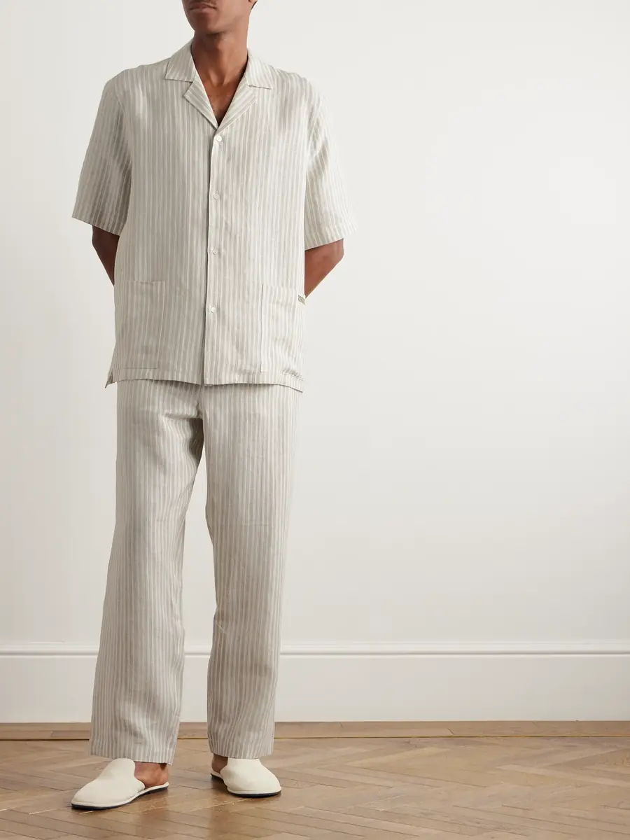 Zegna Logo-Embroidered Striped Linen Pyjama Set - Men | Thumbnail 2 Zegna Logo-Embroidered Striped Linen Pyjama Set - Men | Thumbnail 2