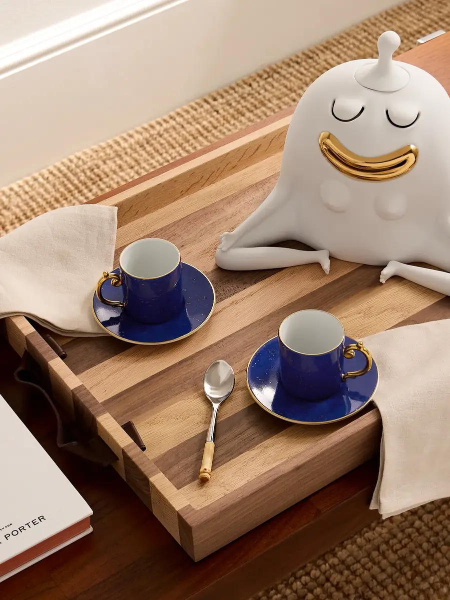 L'Objet Lapis Set of Two Gold-Plated Porcelain Espresso Cups and Saucers - Men | Thumbnail 2