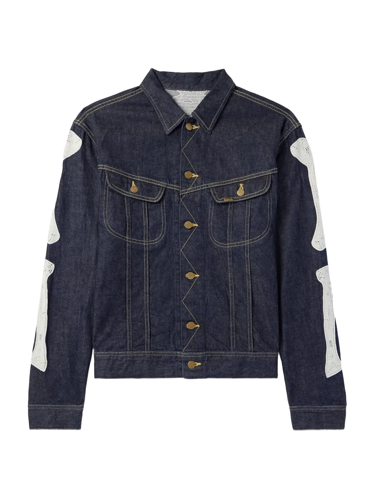 KAPITAL Crochet-Knit Trimmed Denim Jacket - Men