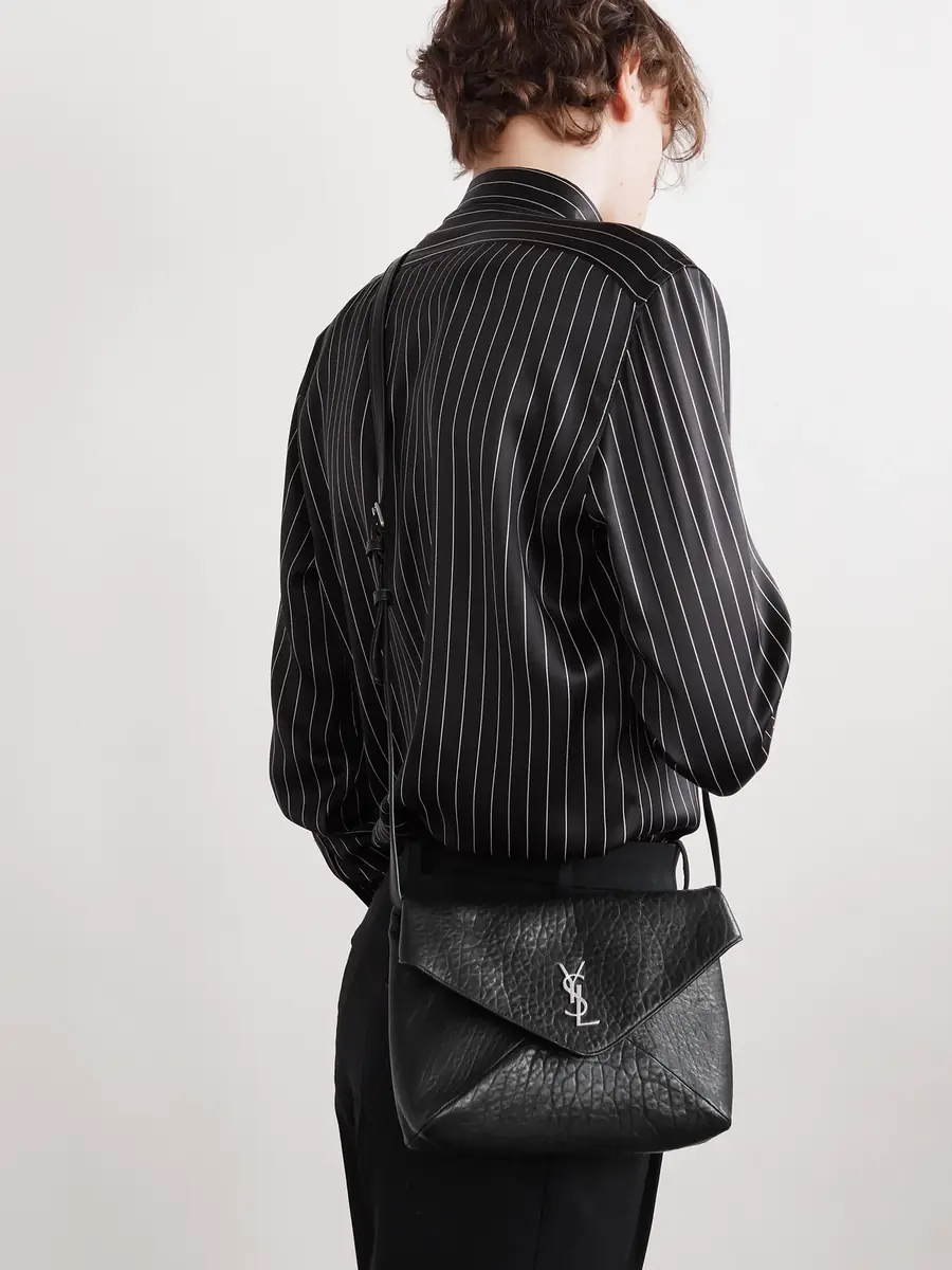 Saint Laurent Cassandre Logo-Appliquéd Textured-Leather Pouch - Men | Thumbnail 2