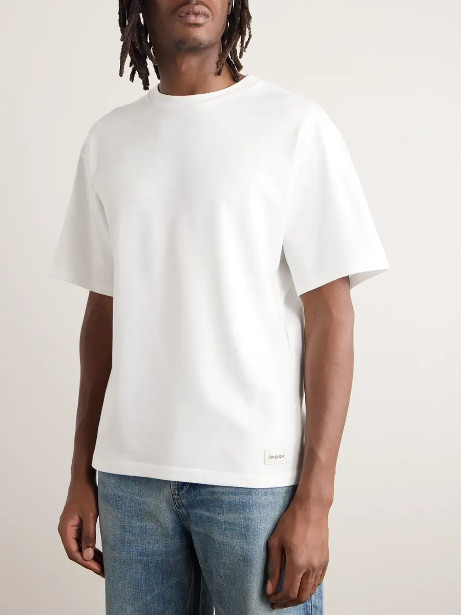 Saint Laurent Logo-Appliquéd Cotton and Modal-Blend Jersey T-Shirt - Men | Thumbnail 3 Saint Laurent Logo-Appliquéd Cotton and Modal-Blend Jersey T-Shirt - Men | Thumbnail 3