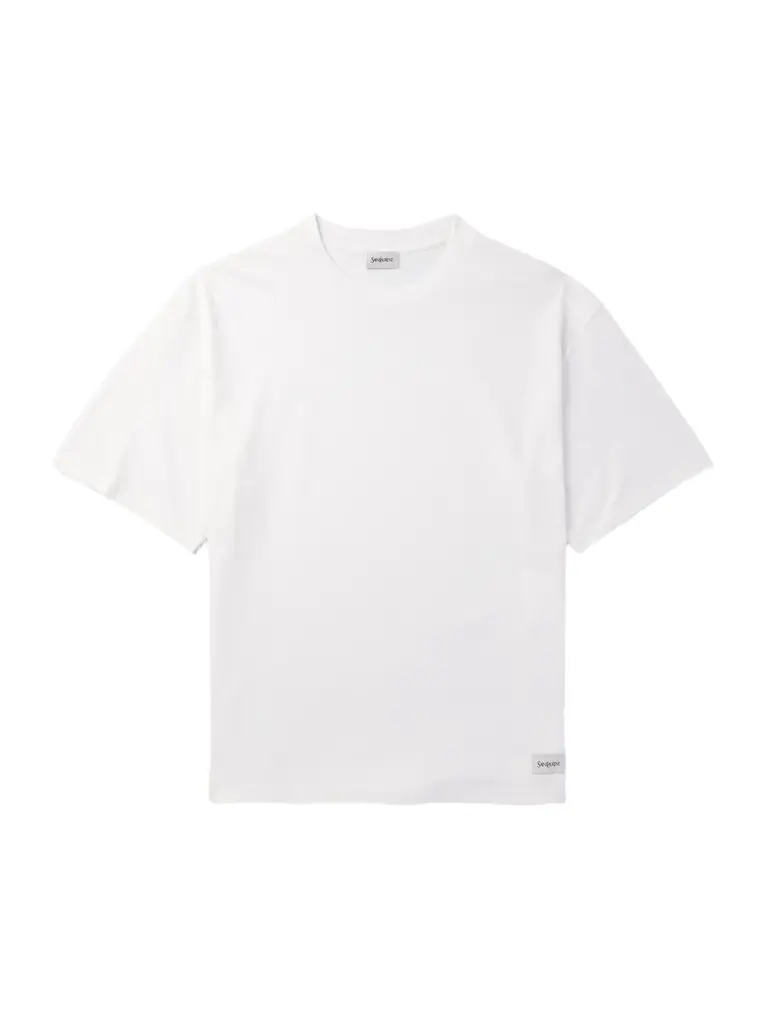 Saint Laurent Logo-Appliquéd Cotton and Modal-Blend Jersey T-Shirt - Men | Image 1 Saint Laurent Logo-Appliquéd Cotton and Modal-Blend Jersey T-Shirt - Men | Image 1