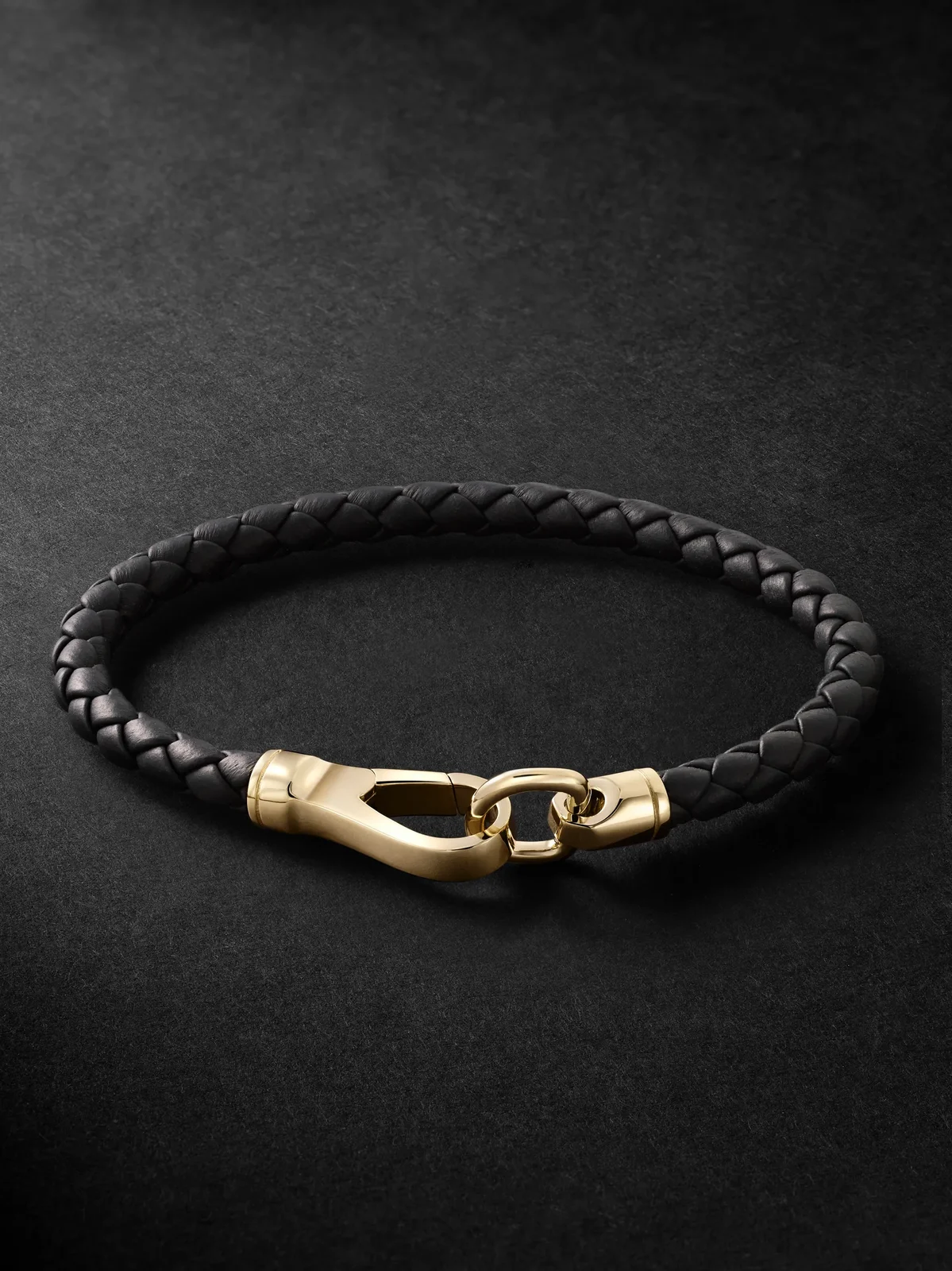 Braided Leather and 14-Karat Gold Bracelet - Men