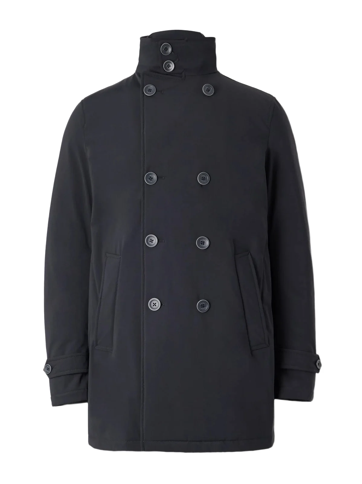 Double-Breasted Padded Stretch-Shell Down Peacoat - Men Double-Breasted Padded Stretch-Shell Down Peacoat - Men