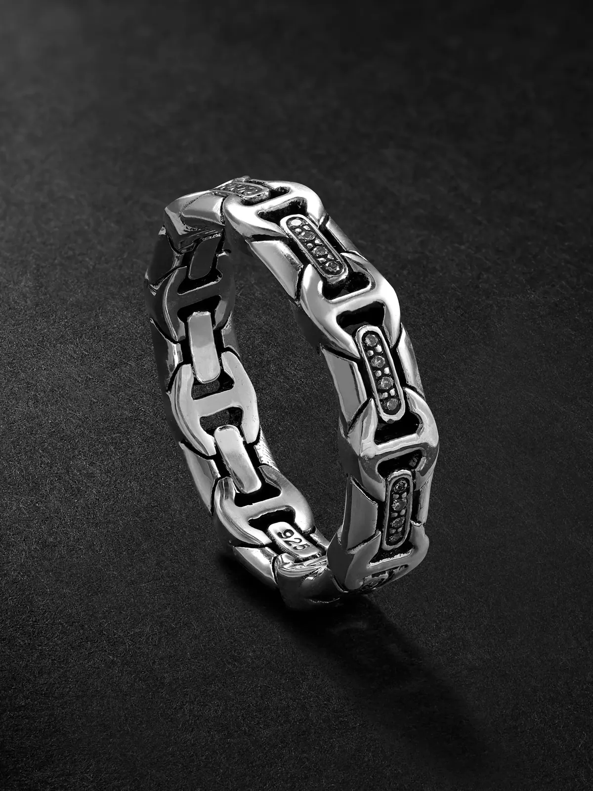 Wall Dame Sterling Silver Diamond Ring - Men Wall Dame Sterling Silver Diamond Ring - Men