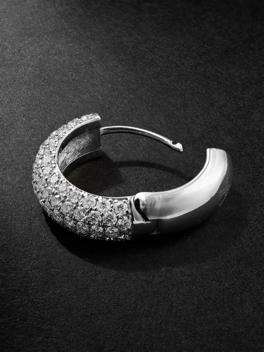 Alex Moss New York Huggie 14-Karat White Gold Diamond Single Hoop Earring - Men | Thumbnail 3 Alex Moss New York Huggie 14-Karat White Gold Diamond Single Hoop Earring - Men | Thumbnail 3
