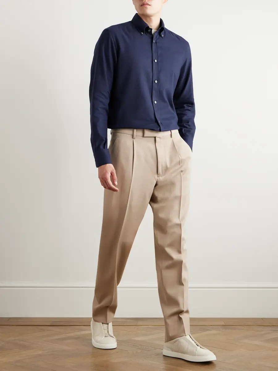 Zegna Button-Down Collar Brushed Cotton-Twill Shirt - Men | Thumbnail 2