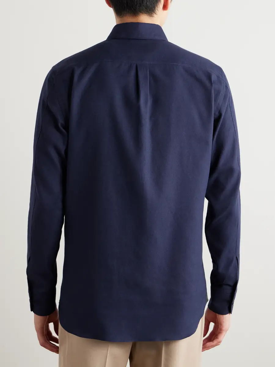 Zegna Button-Down Collar Brushed Cotton-Twill Shirt - Men | Thumbnail 4