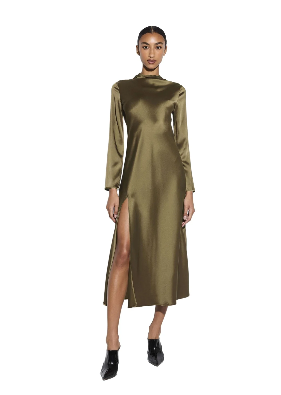 Satin Draped Neck Bias Dress Satin Draped Neck Bias Dress