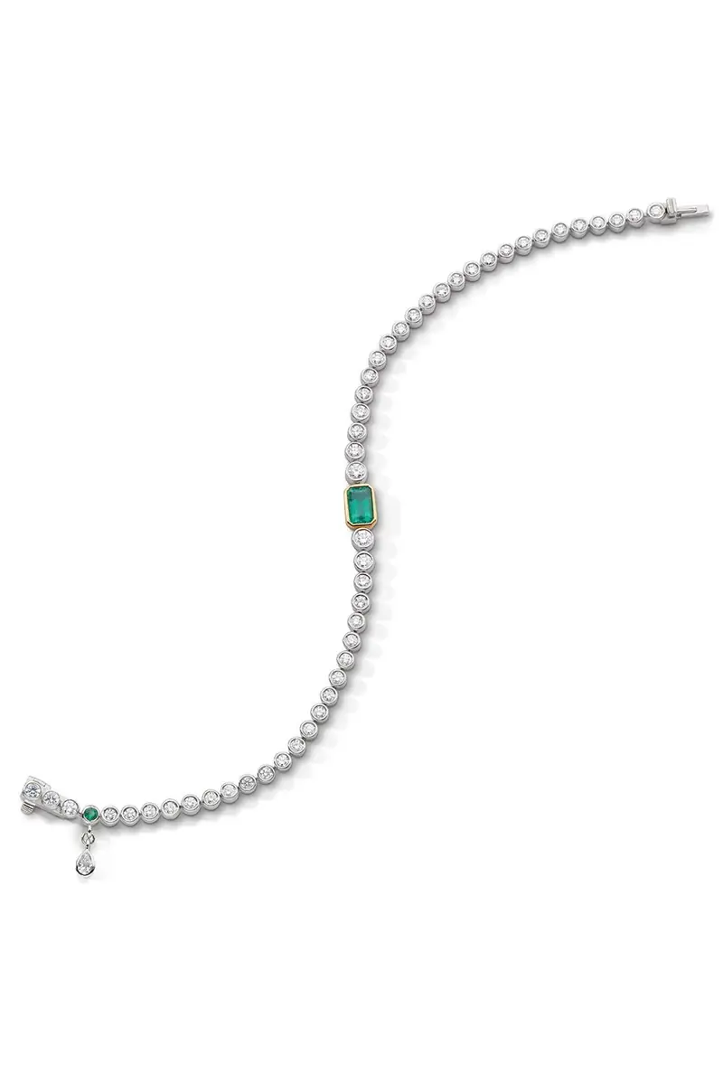 MONICA RICH KOSANN Bezel Diamond Emerald Tennis Bracelet