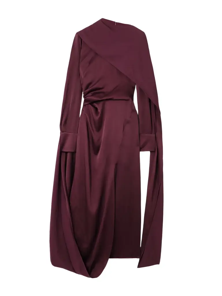 Draped Satin Midi Dress