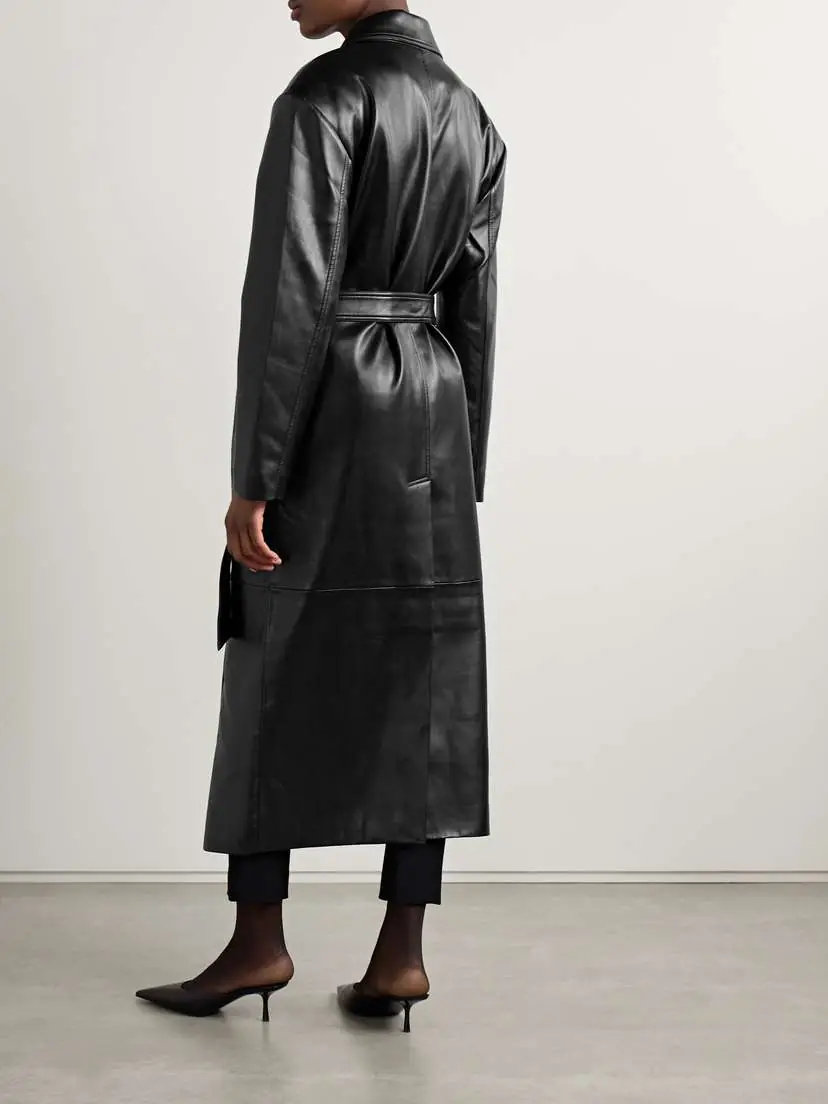 The Frankie Shop Tina Belted Double-breasted Faux Leather Trench Coat | Thumbnail 4 The Frankie Shop Tina Belted Double-breasted Faux Leather Trench Coat | Thumbnail 4