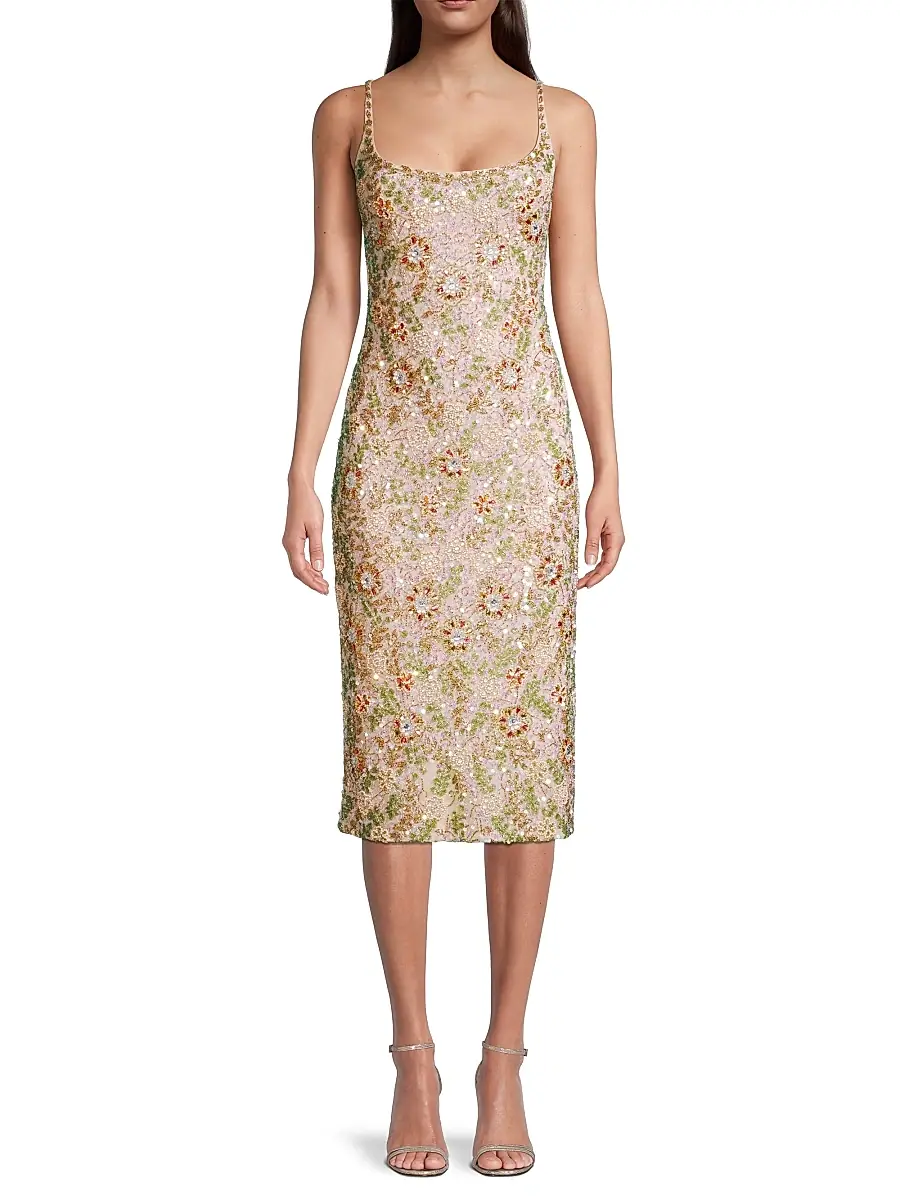 Mac Duggal Women's Floral Beaded Cocktail Sheath Dress | Thumbnail 2 Mac Duggal Women's Floral Beaded Cocktail Sheath Dress | Thumbnail 2
